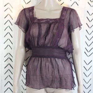 For Love & Liberty Sheer Burgundy Blouse Size XS